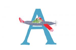 letter A of alligator in his aeroplane