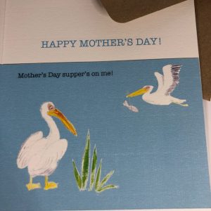 Mummy pelican watches her your teenager fly in carrying a gift wrapped fish in it's beak and squawk 'mother's Day supper's on me!"
