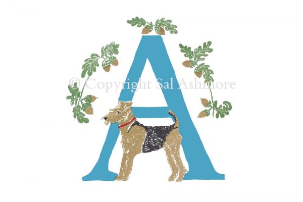 Story Letter Print A – Airedale under Acorns