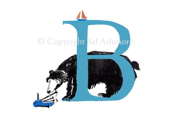 Story Letter Print B - Bear bemused by Bagpipes