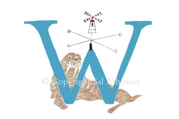 Story Letter Print W - Walrus under the Windmill Weathervane