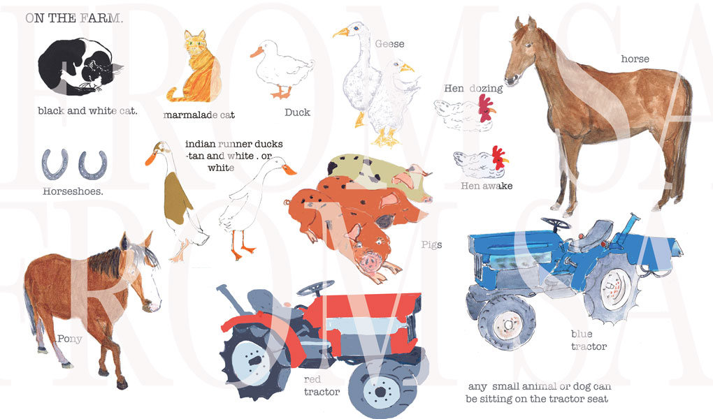 farm animals and tractors to choose to illustrate your personalised name print