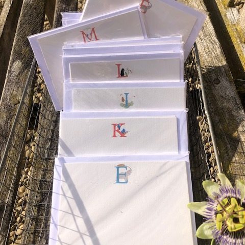 correspondence cards decorated with our illustrated letters